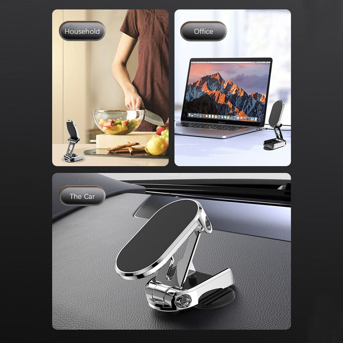 Compact Magnetic Car Phone Mount with 720° Rotation