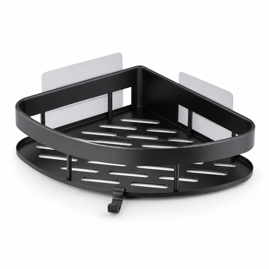 Rustproof Aluminum Shower Organizer with No-Drill Adhesive Mount (110-lb Capacity)