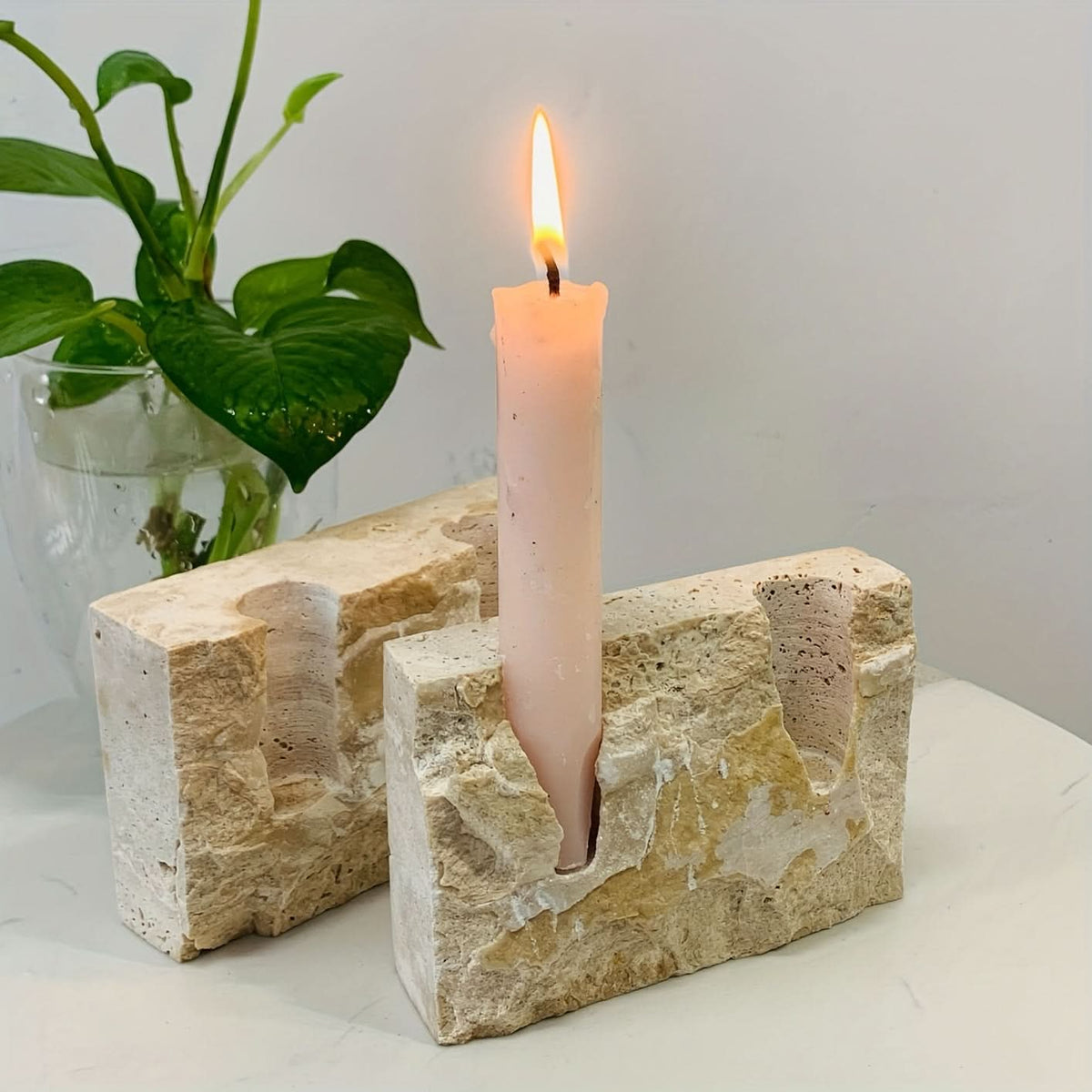 Elegant Dual-Candle Marble Inspired Centerpiece