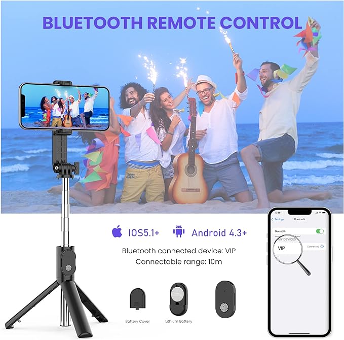 Versatile 6-in-1 Bluetooth Selfie Stick with Adjustable Light