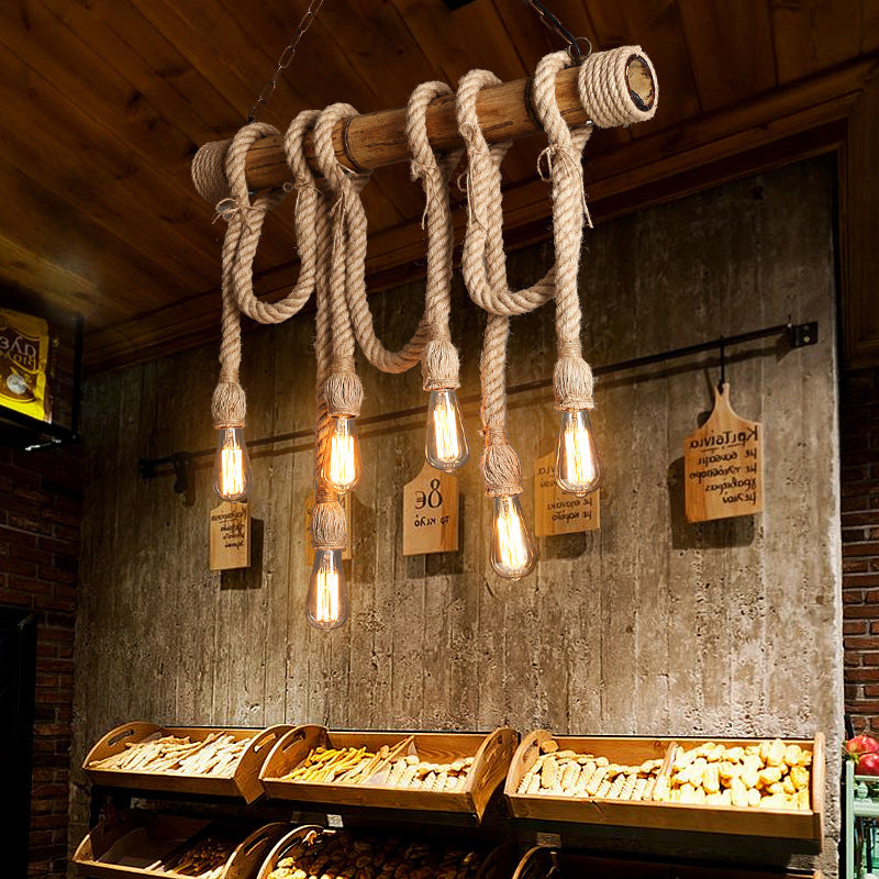 Eco-Friendly Bamboo Hanging Light with Industrial Rope Style