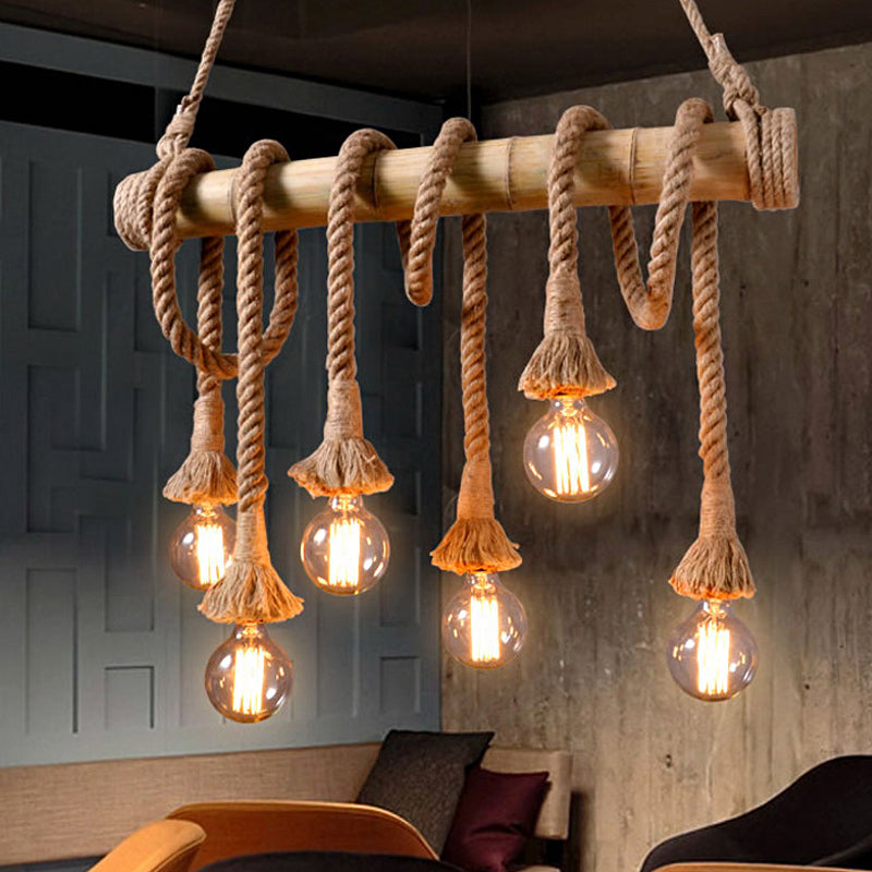 Eco-Friendly Bamboo Hanging Light with Industrial Rope Style