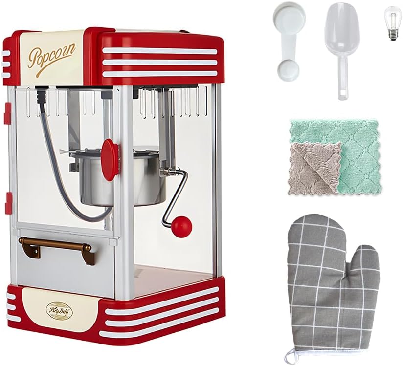Electric Tabletop Popcorn Machine in Retro Red with Timer