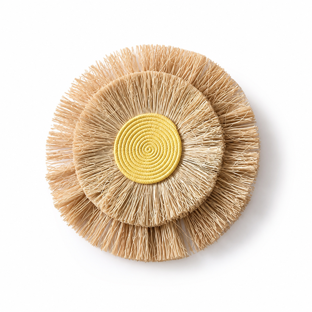 Handwoven Natural Straw & Cotton Wall Hanging