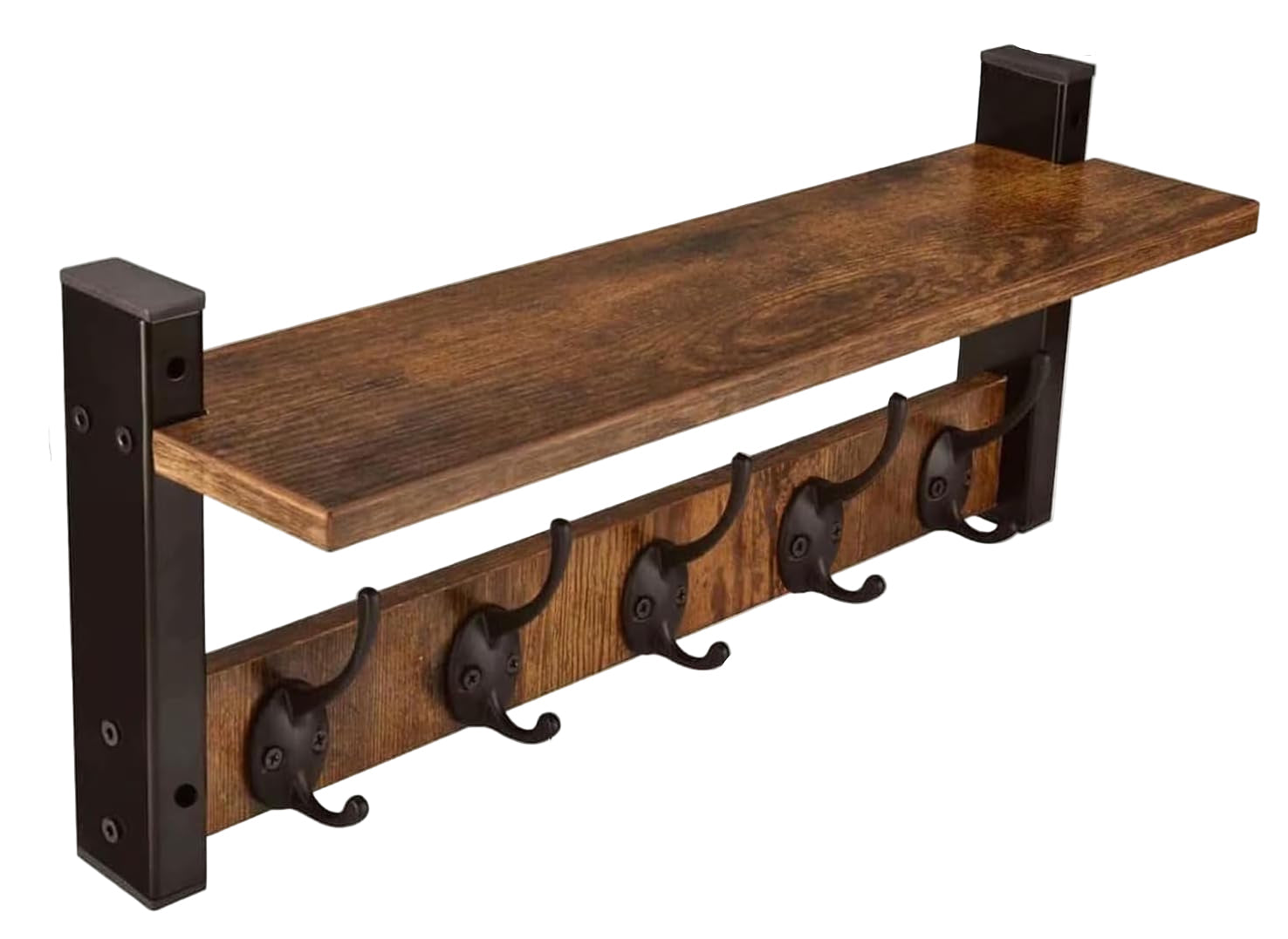 Coat Rack with Shelf and 5 Metal Hooks for Wall Mounting