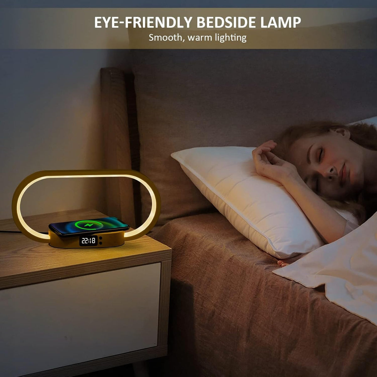Table Lamp with Wireless Charging and Clock Function