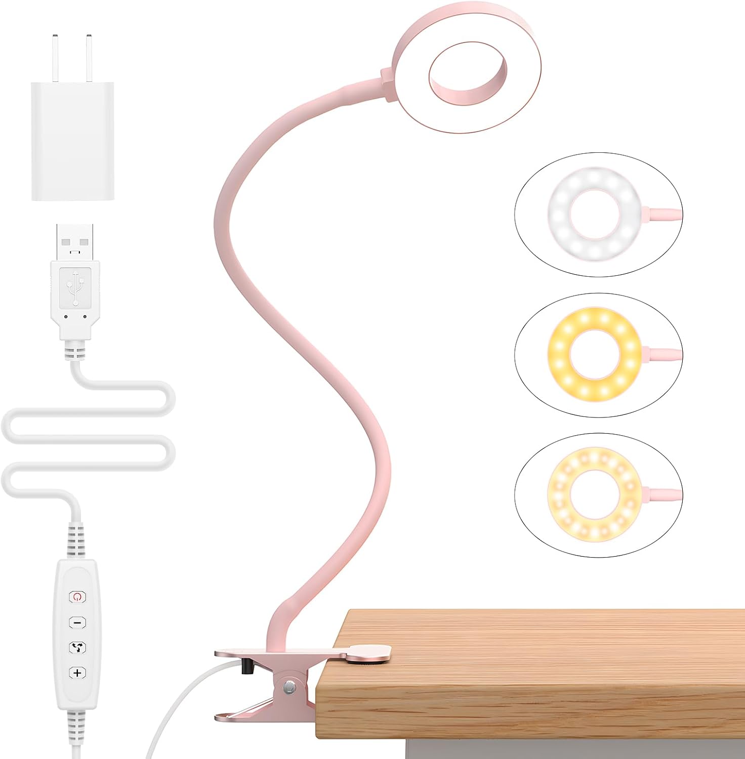 Flexible Gooseneck Desk Lamp with 3 Color Modes – Clip-On Design