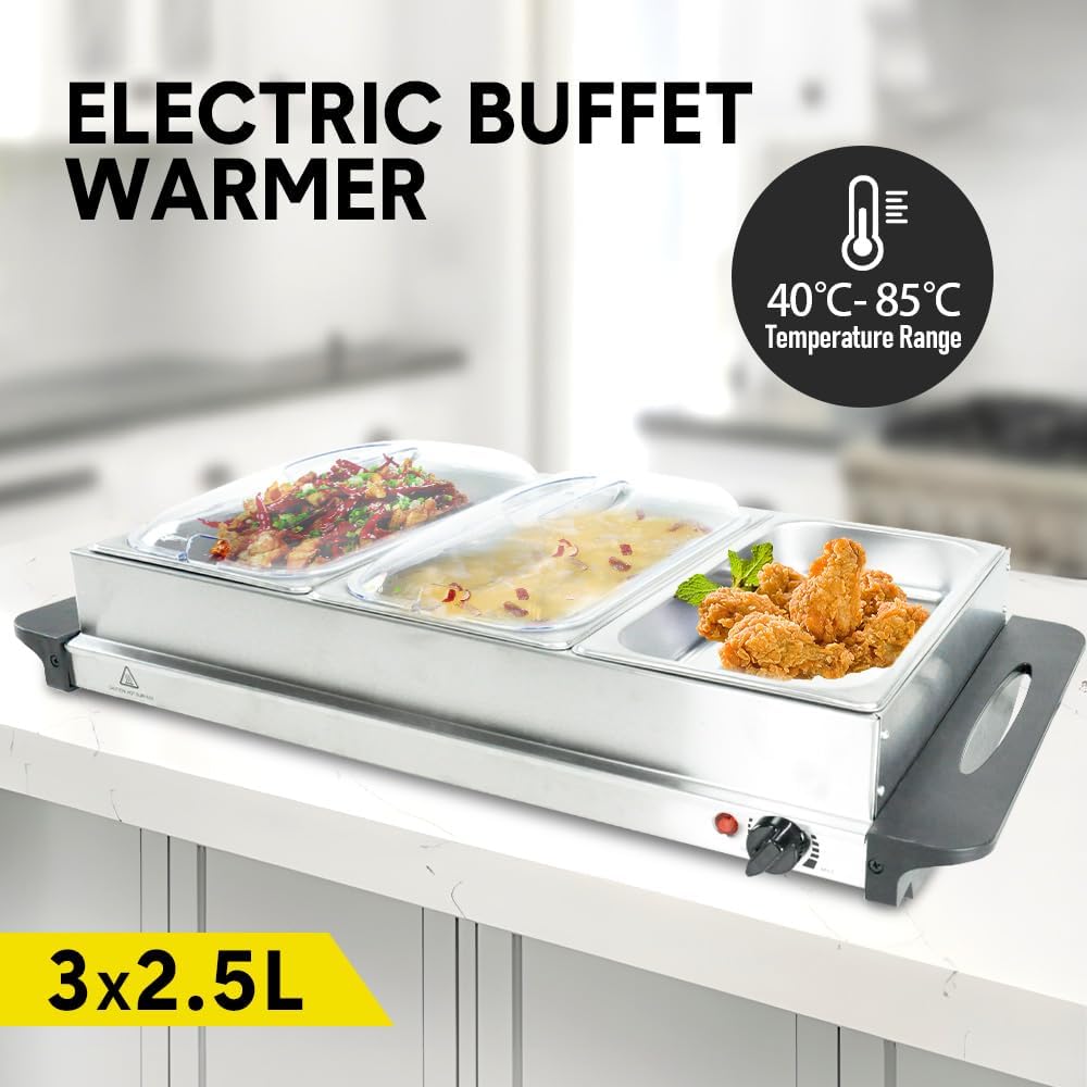Food Warmer with Three 2.5-Liter Containers and Temperature Control