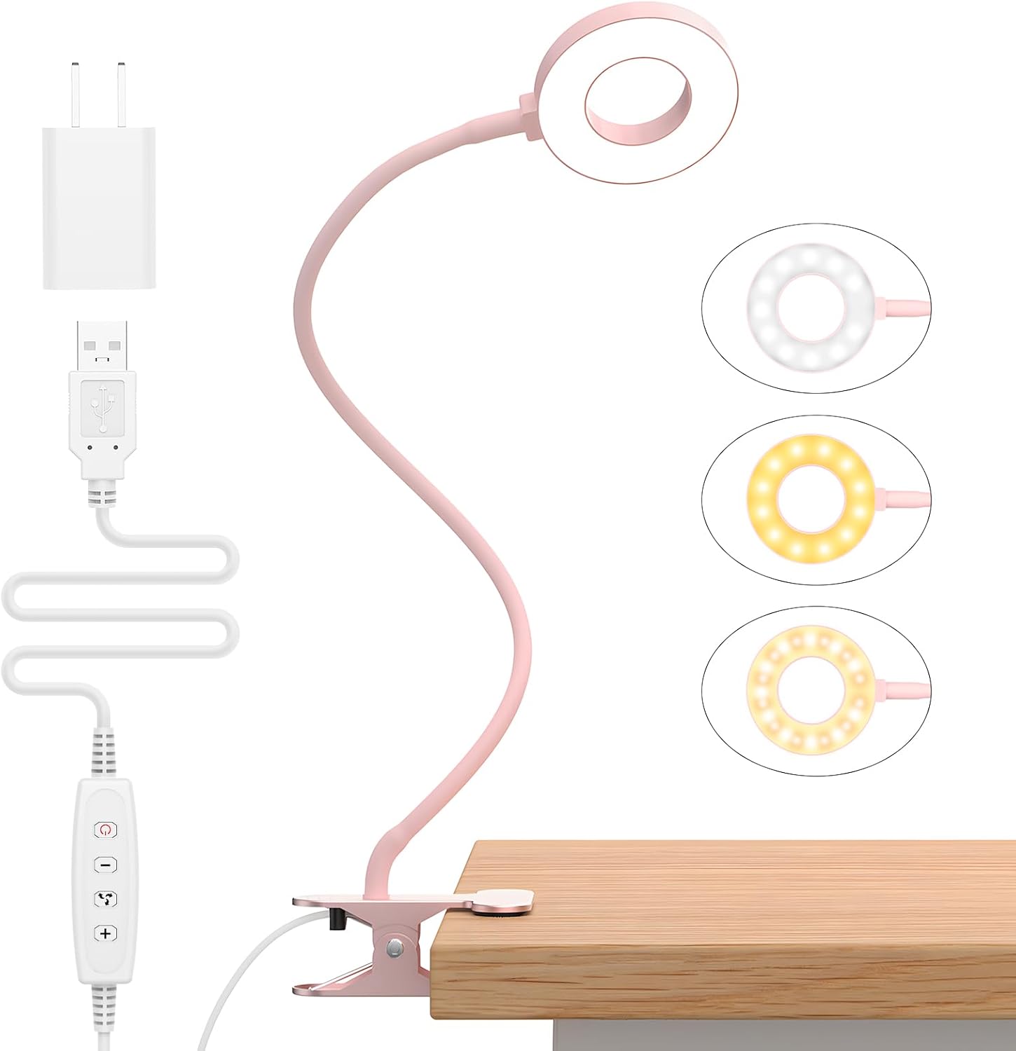 Flexible Gooseneck Desk Lamp with 3 Color Modes – Clip-On Design
