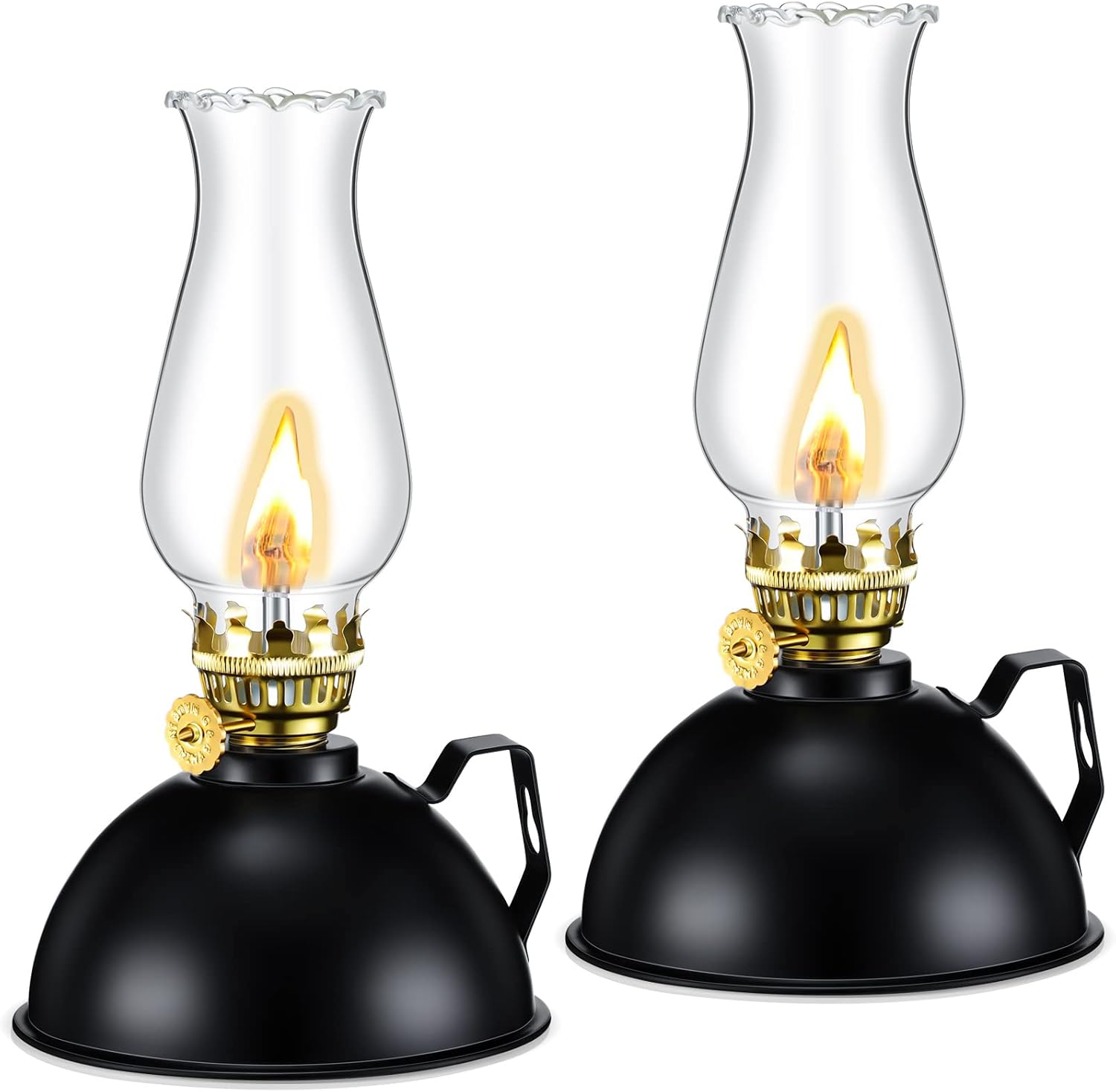 Pair of Antique-Style Glass and Metal Oil Lamps