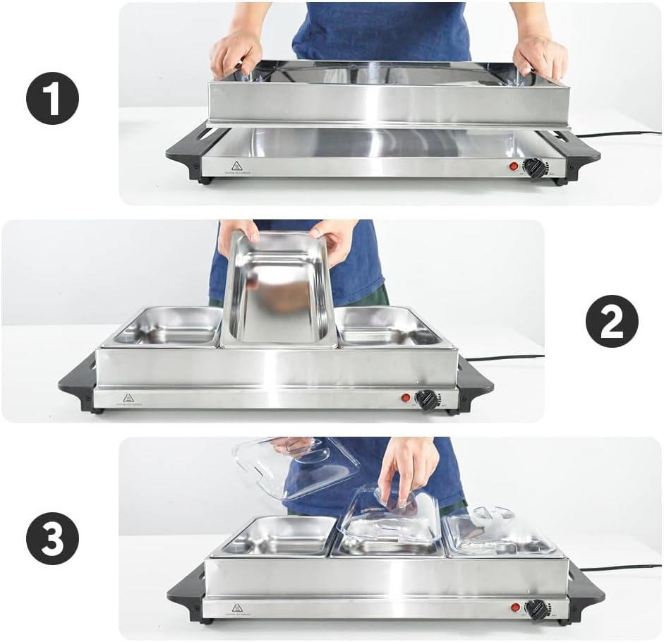 Food Warmer with Three 2.5-Liter Containers and Temperature Control