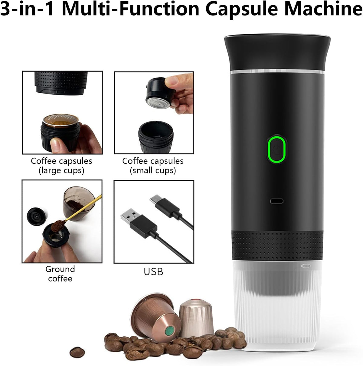 Rechargeable Battery Espresso Maker – 3-in-1 Portable Machine