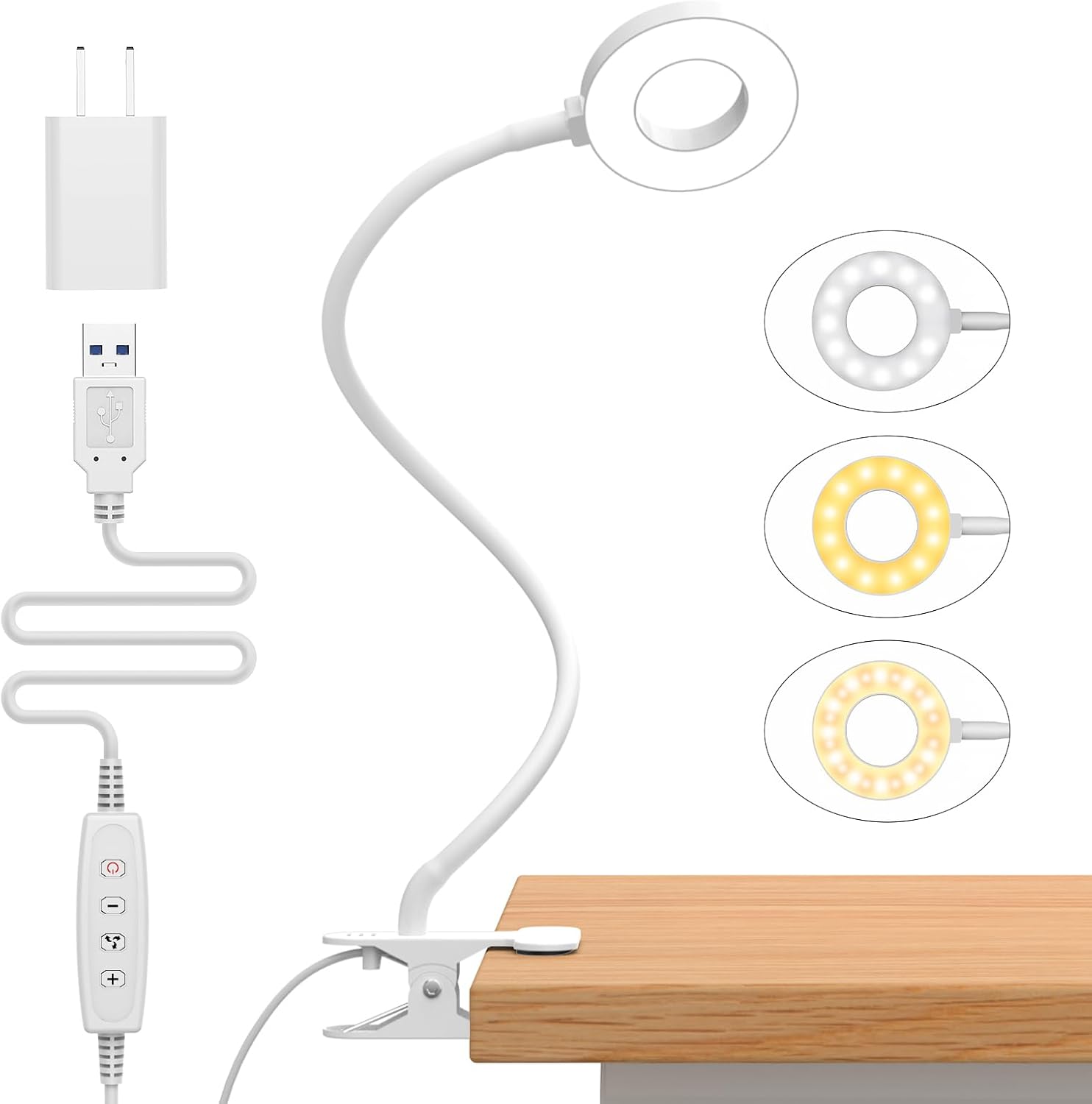 Flexible Gooseneck Desk Lamp with 3 Color Modes – Clip-On Design