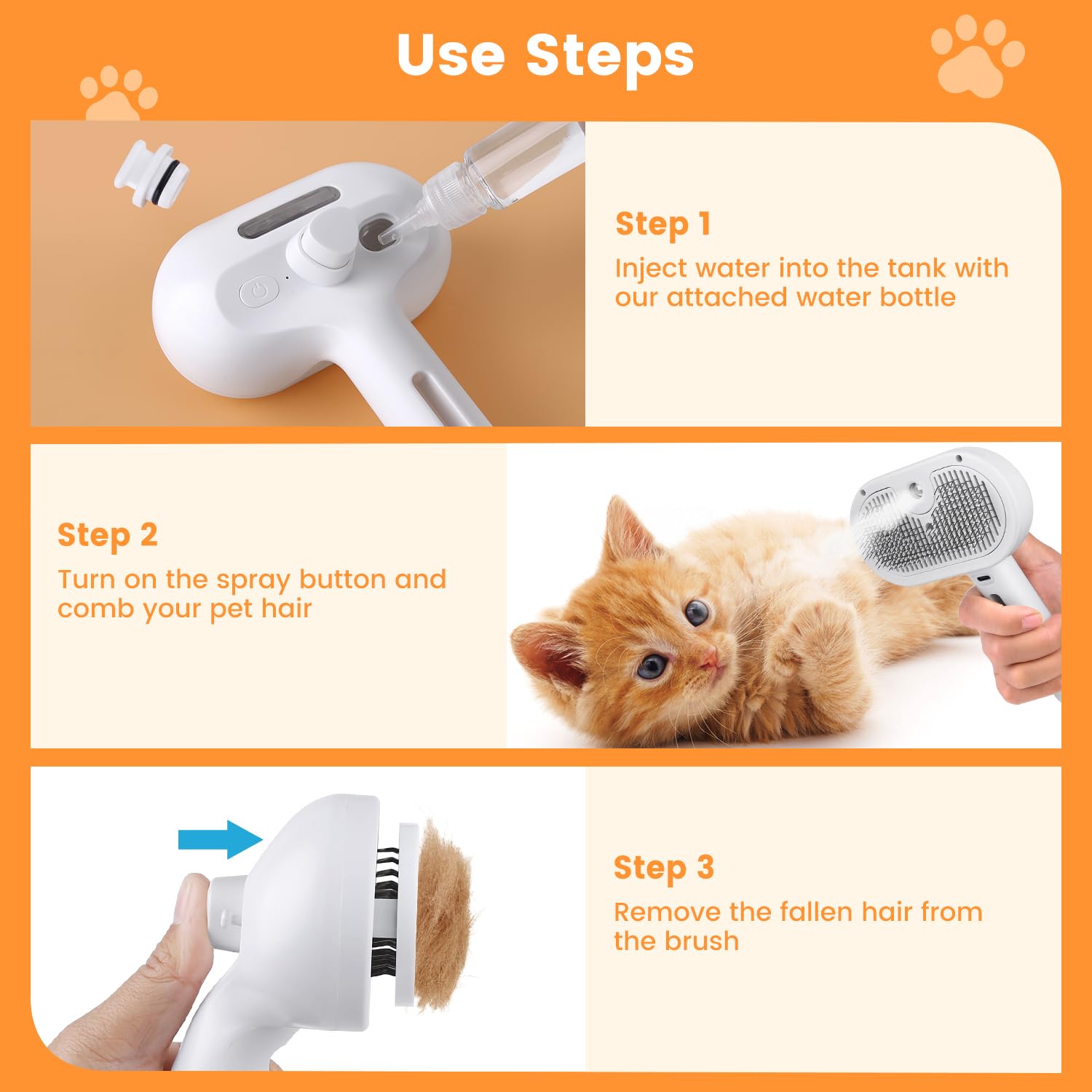 Pet Grooming Steam Brush for Cats and Dogs