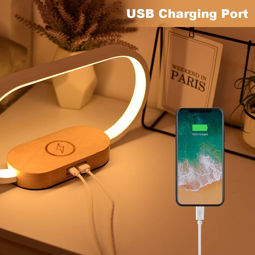 Table Lamp with Wireless Charging and Clock Function