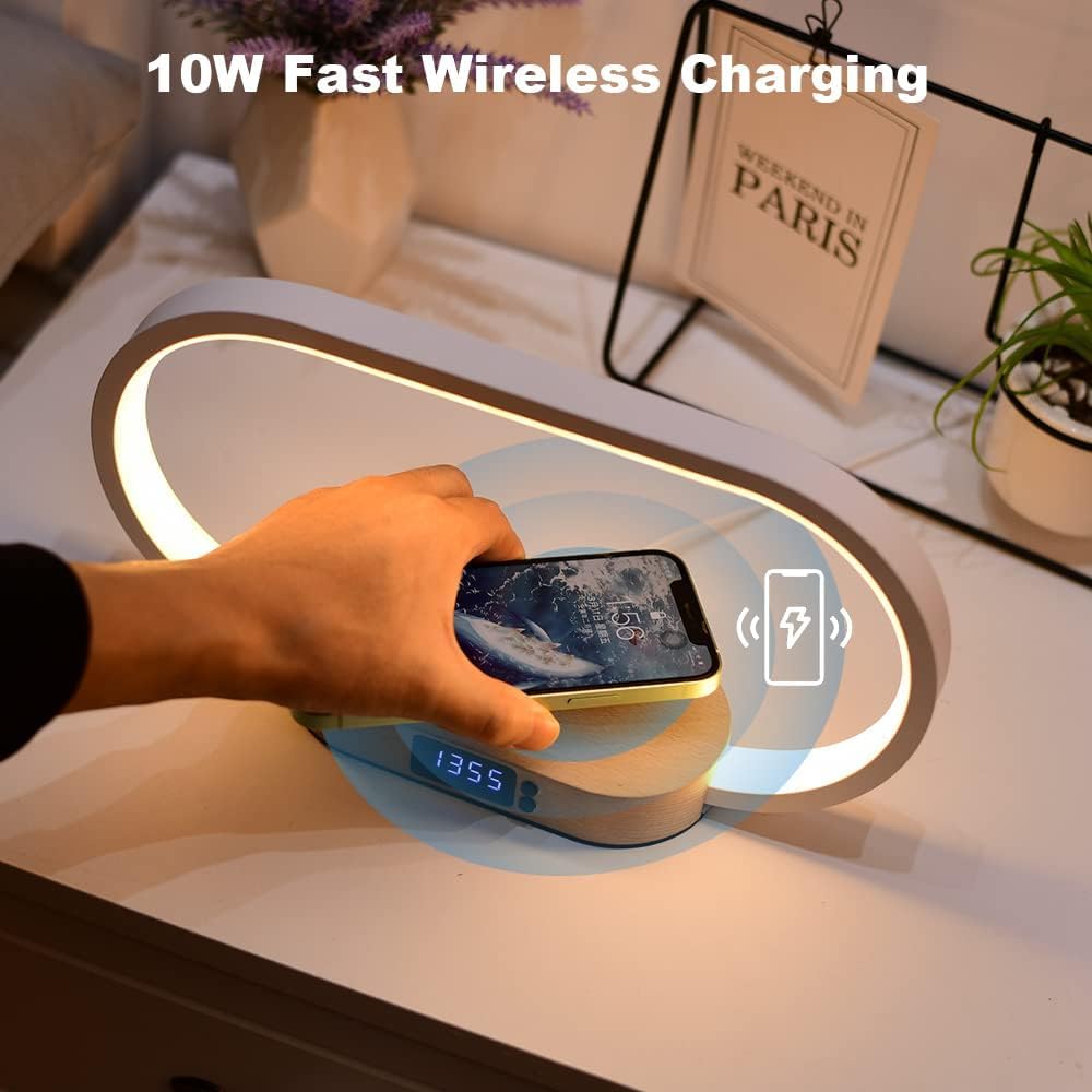 Table Lamp with Wireless Charging and Clock Function