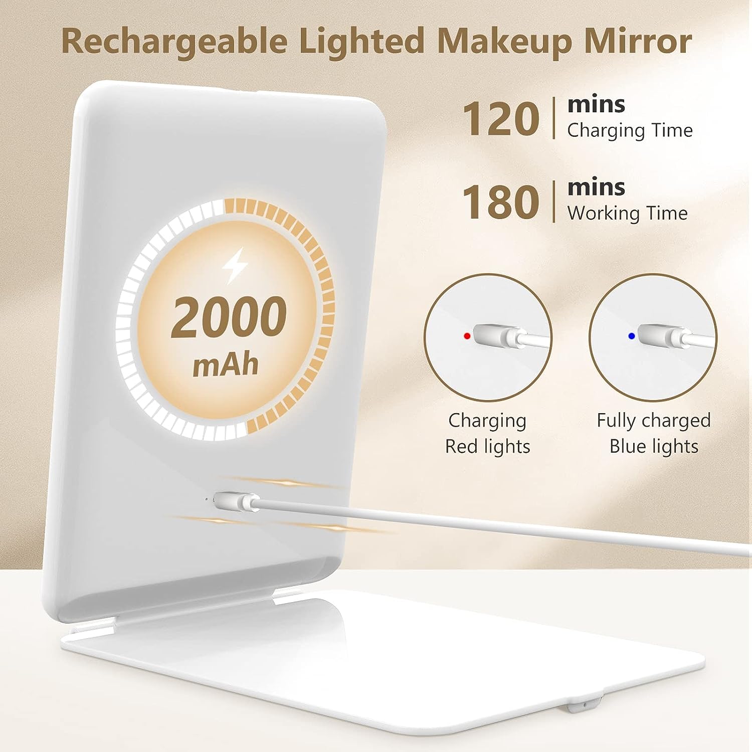 Portable Illuminated Vanity Mirror with Dual Magnification