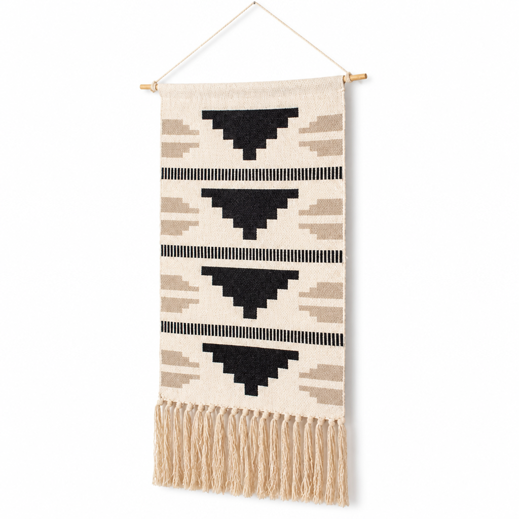 Handcrafted Geometric Tufted Cotton & Linen Wall Tapestry