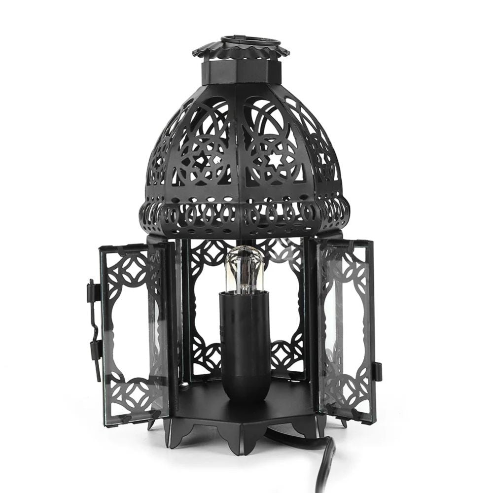 Rustic Salt Crystal Table Lamp with Iron Frame