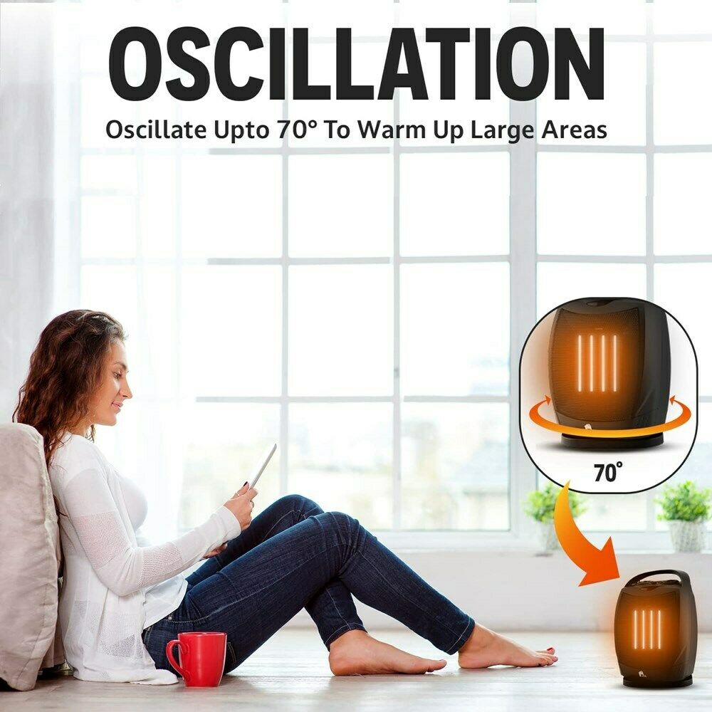 Compact Whisper-Quiet Oscillating Space Heater with Thermostat