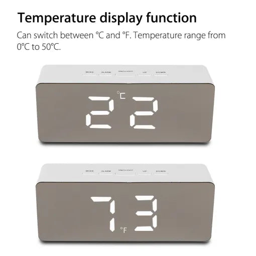 Sleek Smart Mirror Alarm Clock with Nightlight Functionality