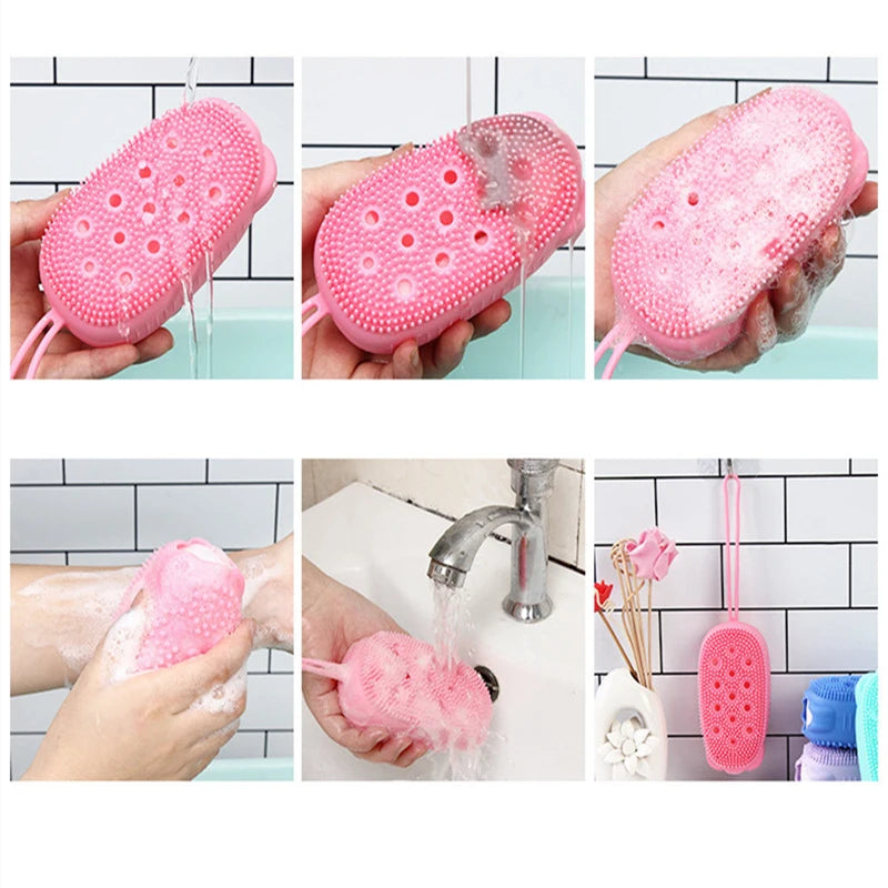 Dual-Sided Silicone Bath Scrubber with Integrated Soap Dispenser