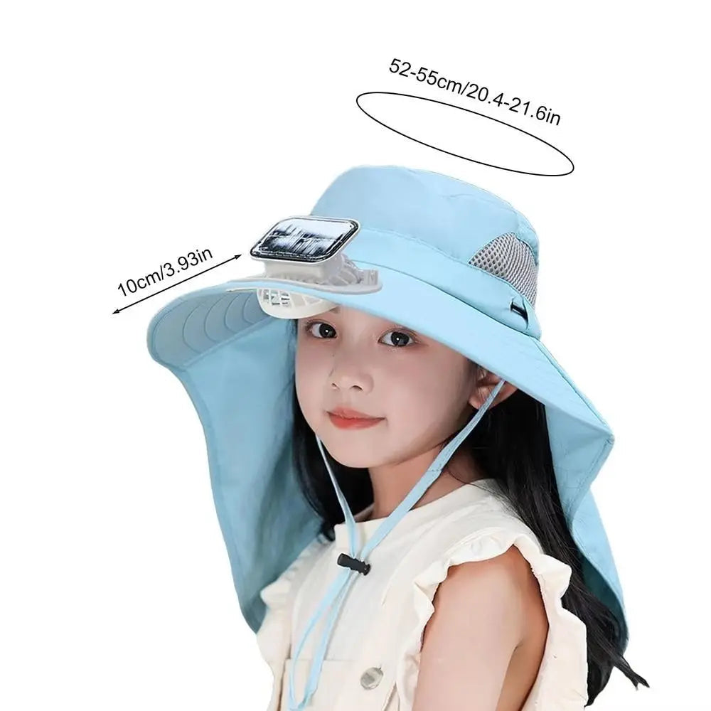 Kids' Adjustable Sunshade Hat with Solar Fan