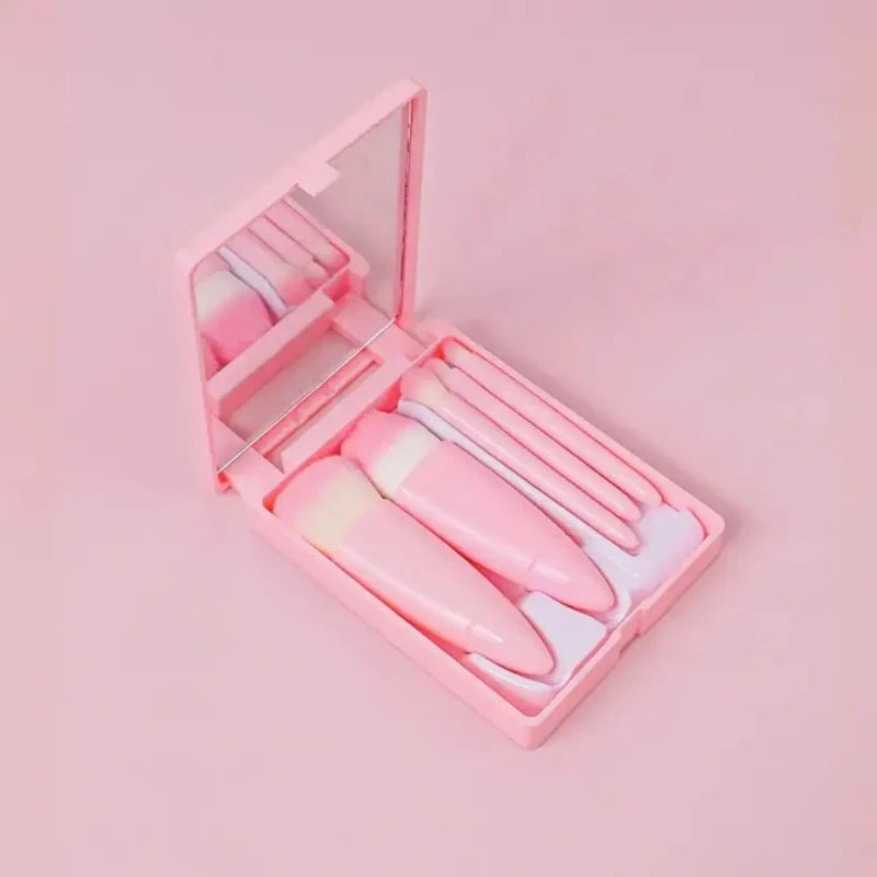 Compact Beauty Brush Kit with Travel Mirror