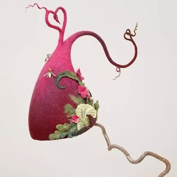 Magical Elegance: Artisan Wool Witch Hat with Chiffon Touches