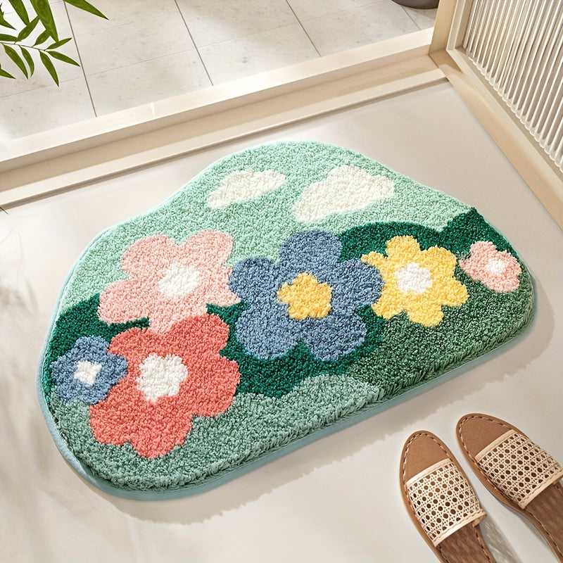 Floral Design Bath Mat – Soft, Absorbent, and Comfortable