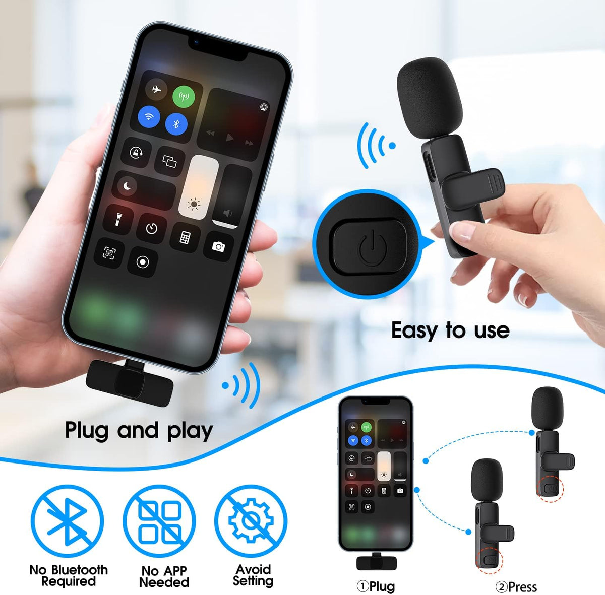 Dual Wireless Microphone Set for iPhone and iPad