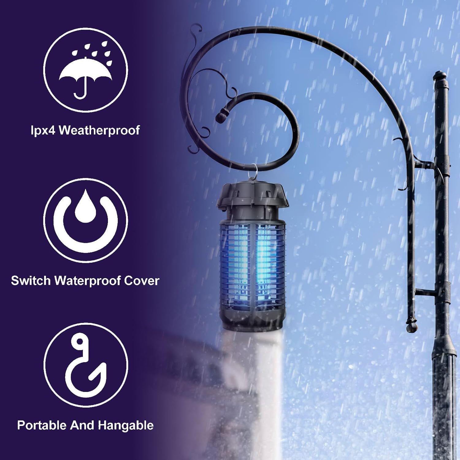 20W Electric Insect Trap with UV Light and 4200V Grid, Waterproof IPX4