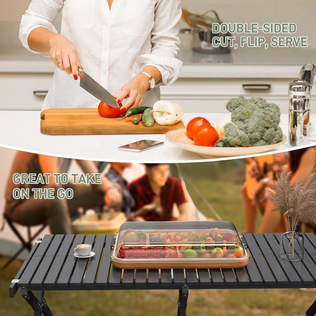 Lockable Clear Lid Bamboo Serving Tray for Charcuterie