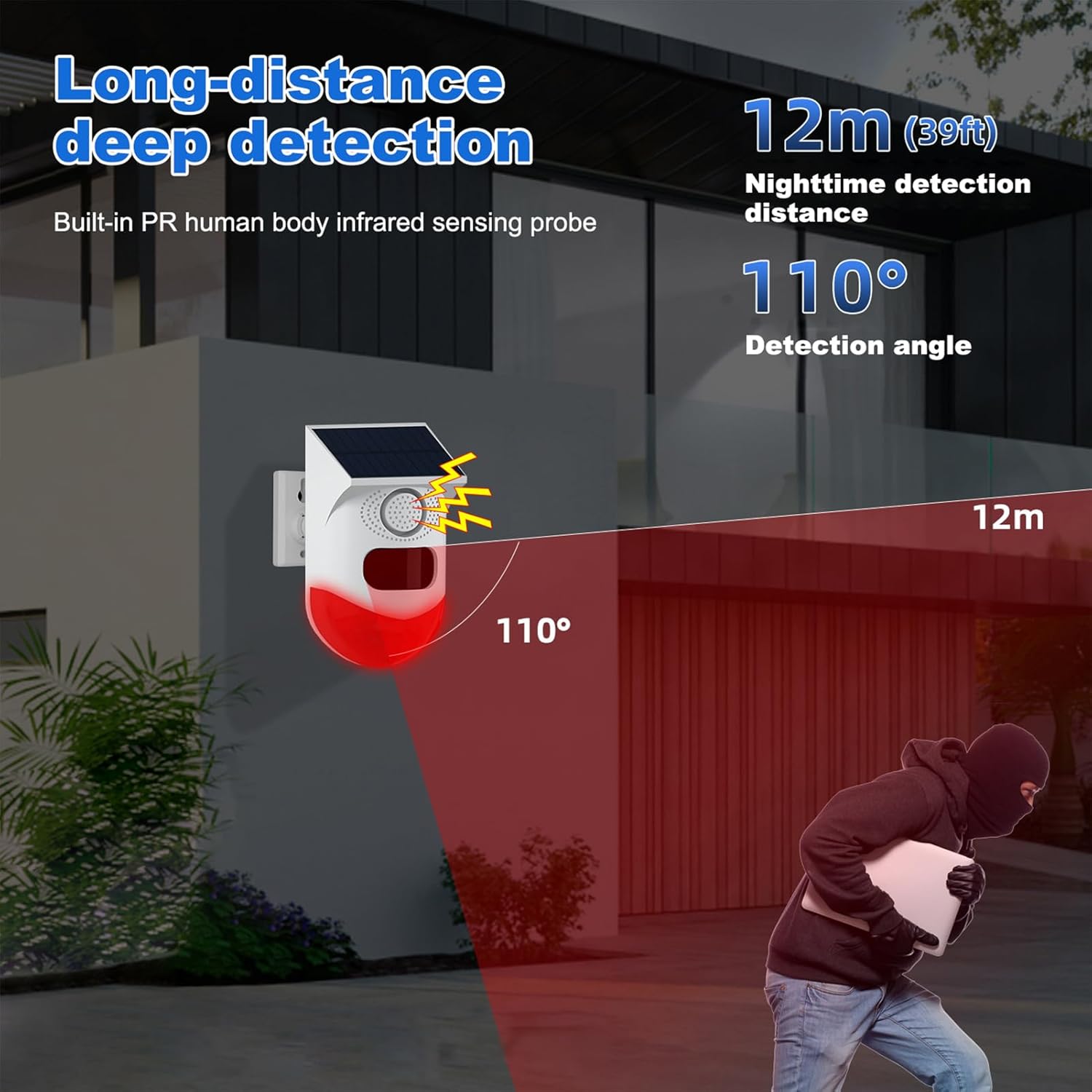 120 dB Solar Motion Detector Alarm with LED Strobe Light