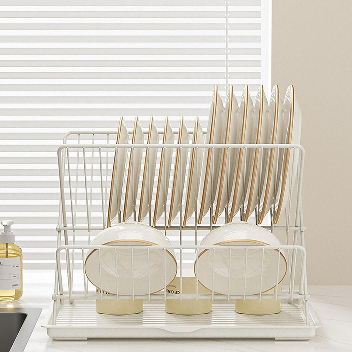 2-Tier Kitchen Drying Rack with Removable Tray – Foldable Dish Drainer