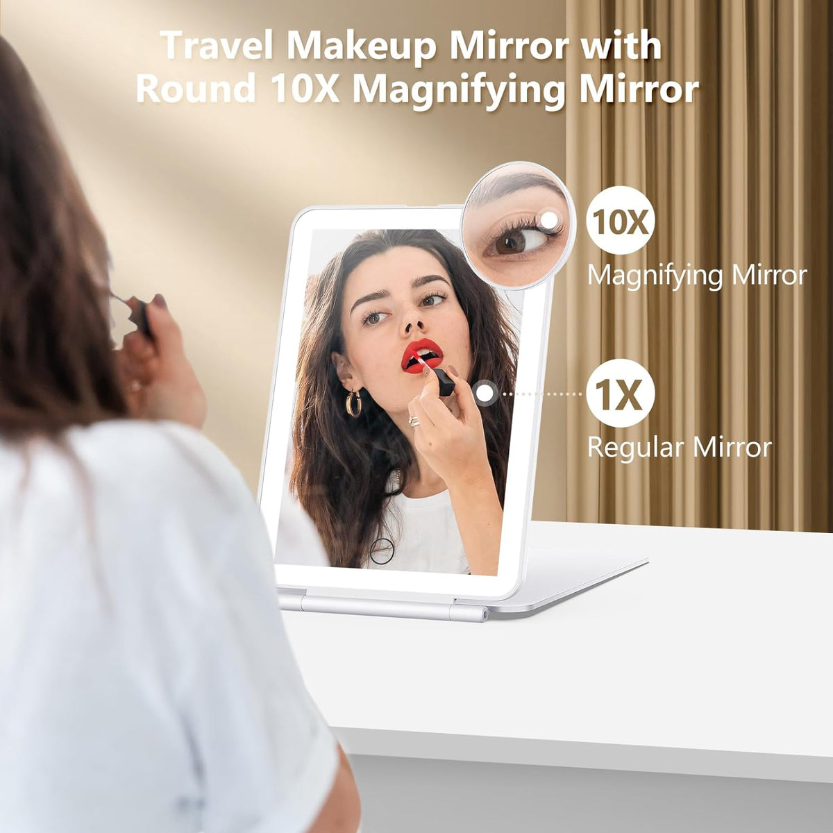 Portable Illuminated Vanity Mirror with Dual Magnification