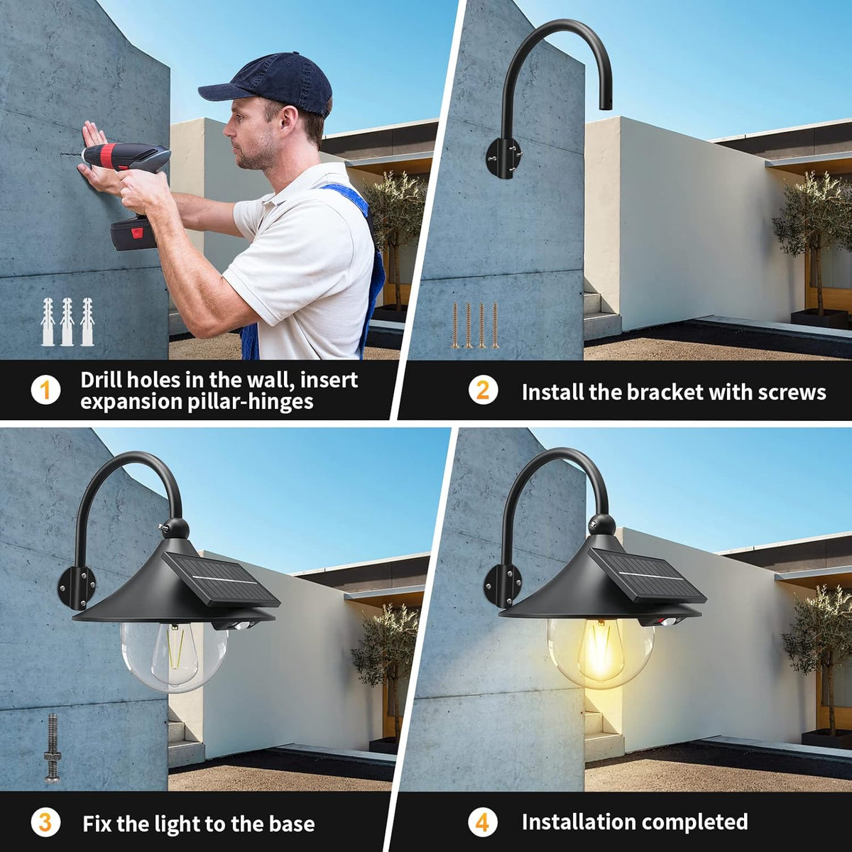 Dual-Pack Solar Motion Detectors for Barn Walls – 3 Modes, Flexible Arm