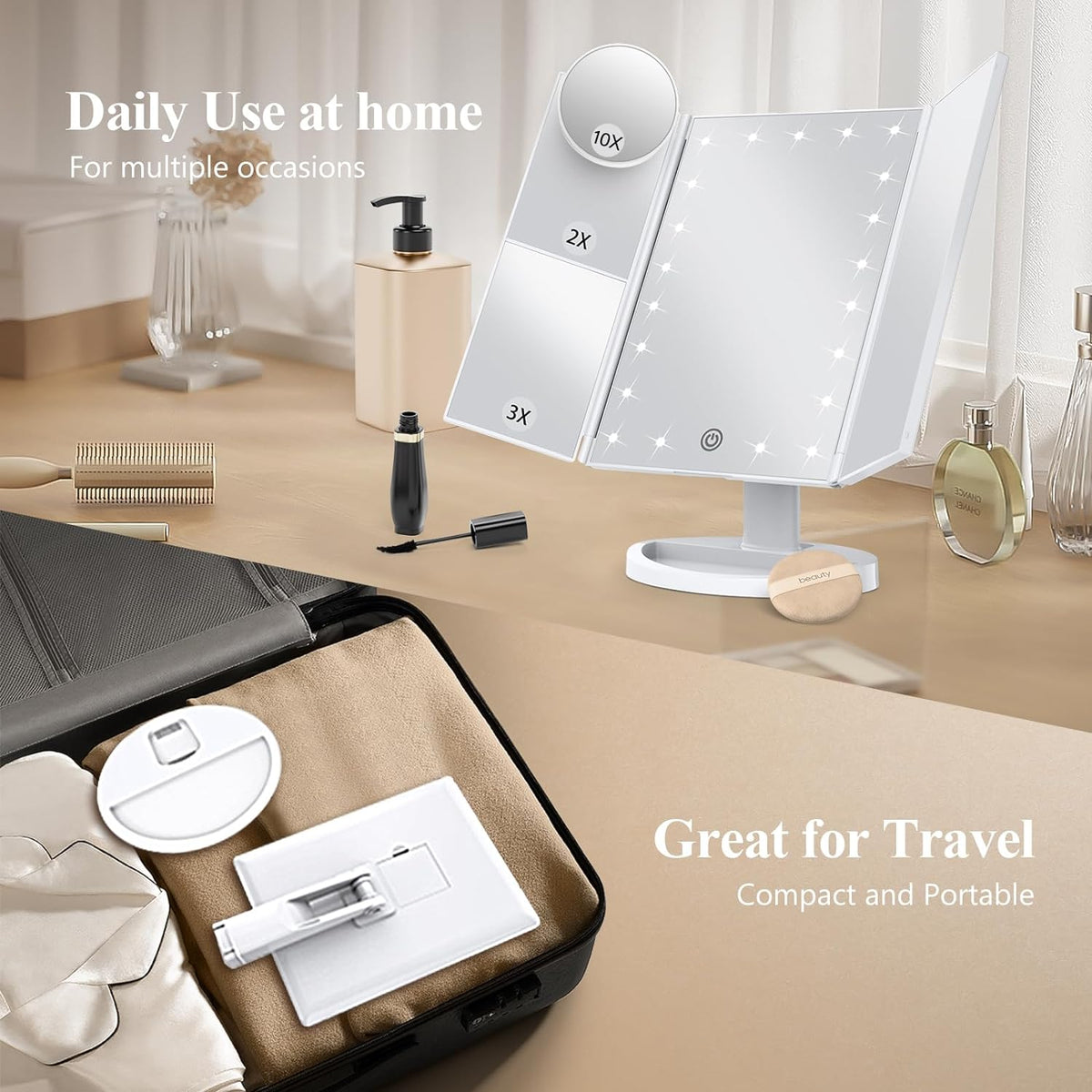 IlluminePro Tri-Fold Lighted Makeup Mirror