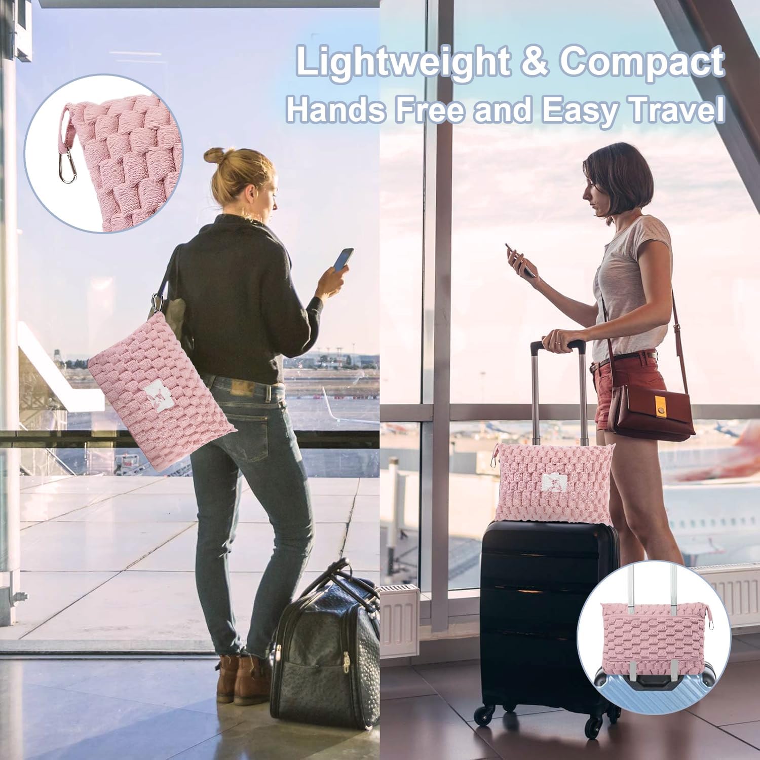 Travel Blanket with Pillow Pocket and Suitcase Handle – Packable Flannel