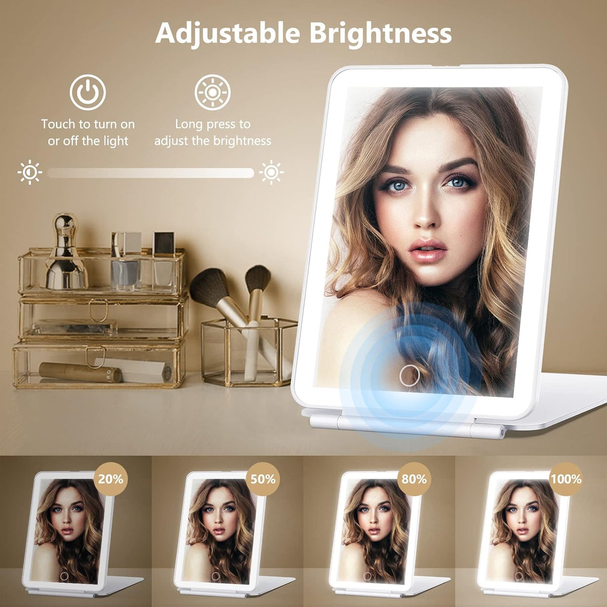 Portable Illuminated Vanity Mirror with Dual Magnification