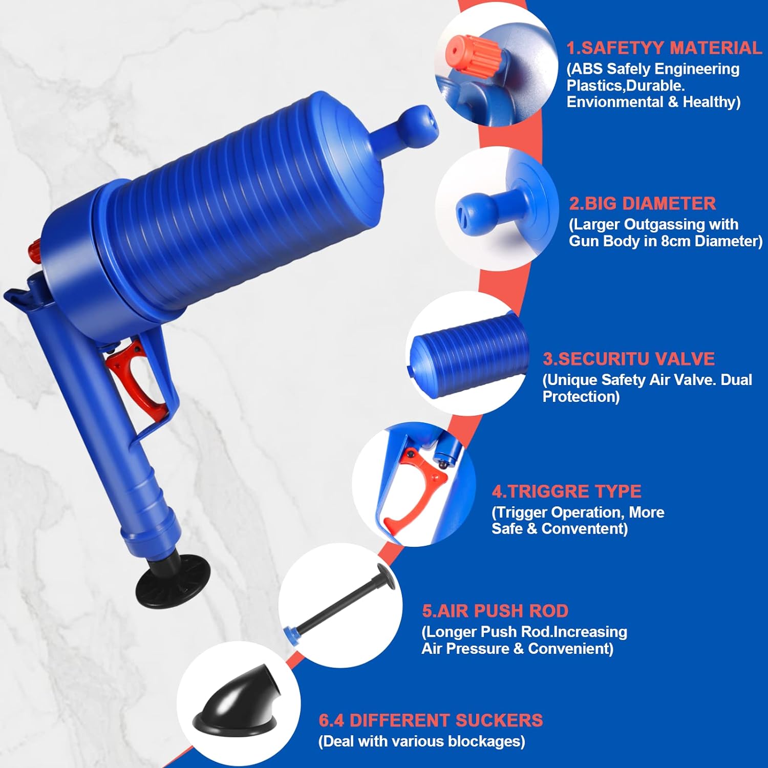 RapidClear Air Pressure Clog Removal Tool for Toilets & Sinks