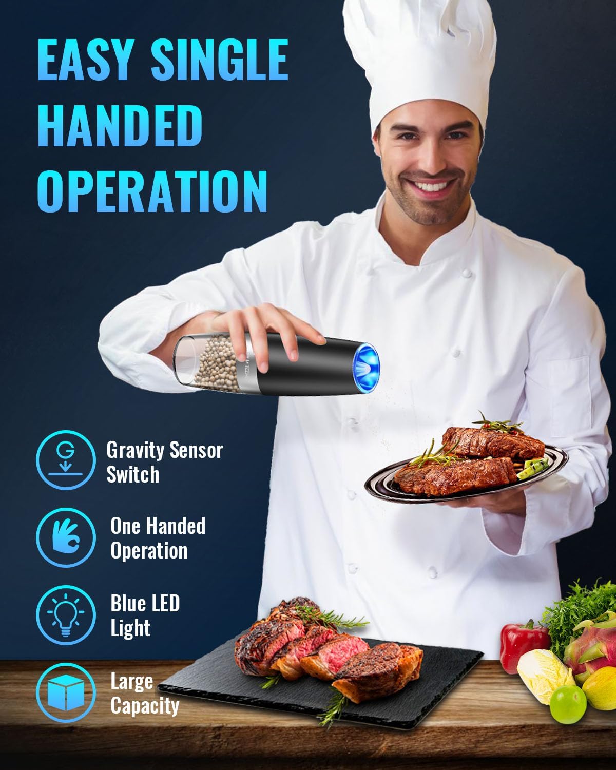 One-Handed Electric Spice Mill for Effortless Seasoning