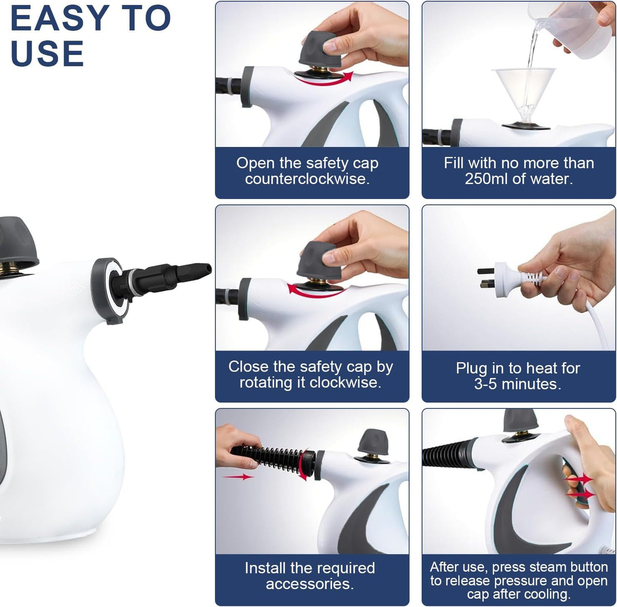Handheld Steam Cleaner with High Pressure and 9 Accessories Set