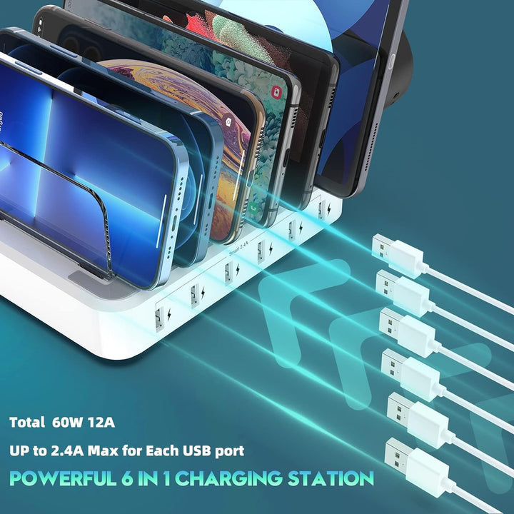PowerHub 6-Port USB Charging Dock – 60W Multi-Device Organizer