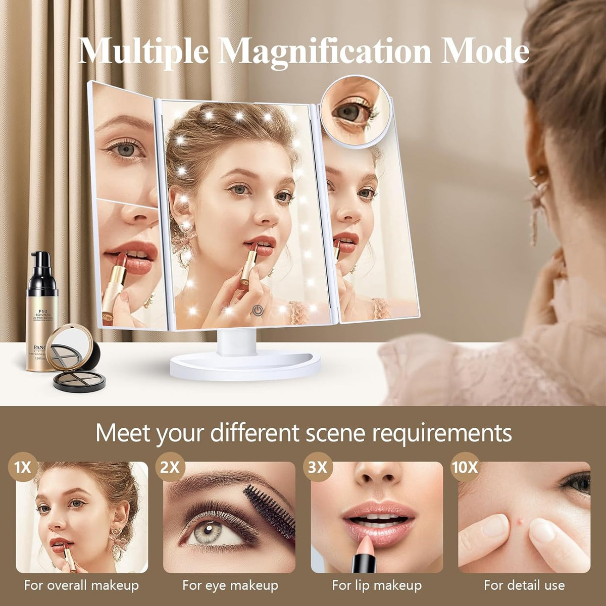 IlluminePro Tri-Fold Lighted Makeup Mirror