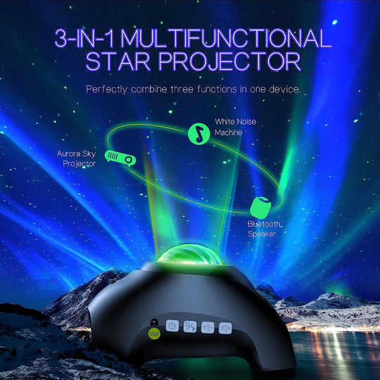 Luminous Dreamscape Projector – LED Aurora & Star Light with Speaker