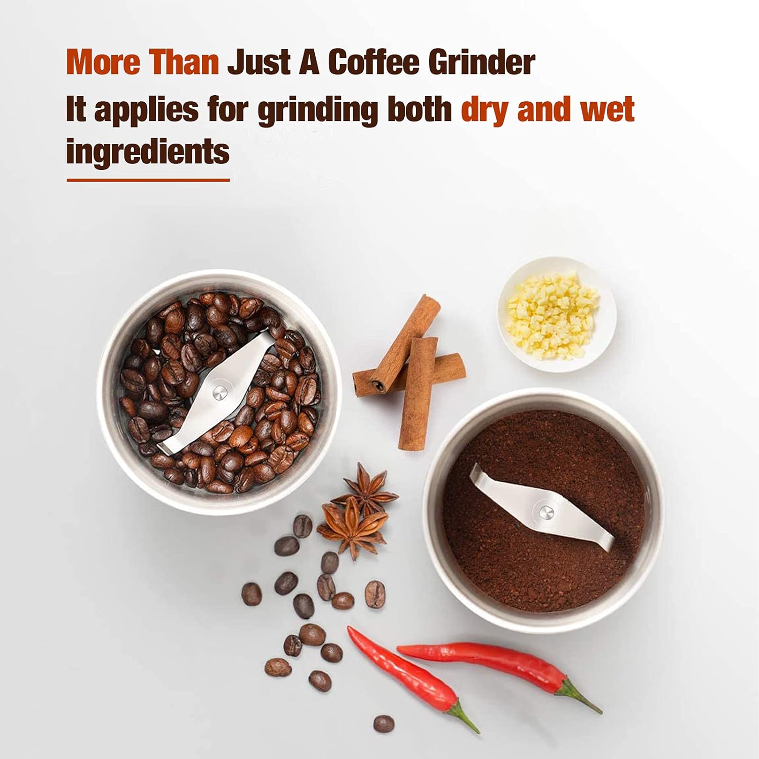 Electric Grinder for Coffee and Spices with Detachable Cup