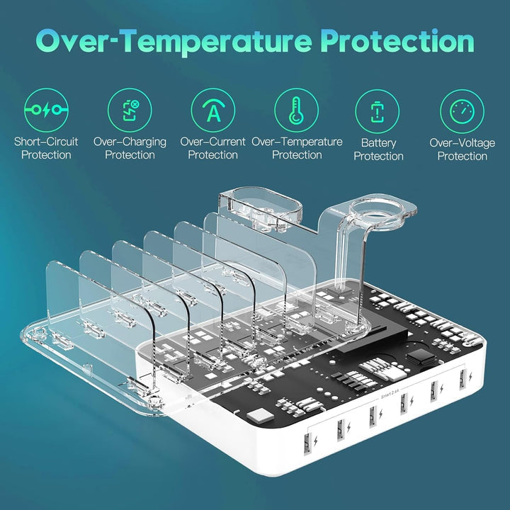 PowerHub 6-Port USB Charging Dock – 60W Multi-Device Organizer