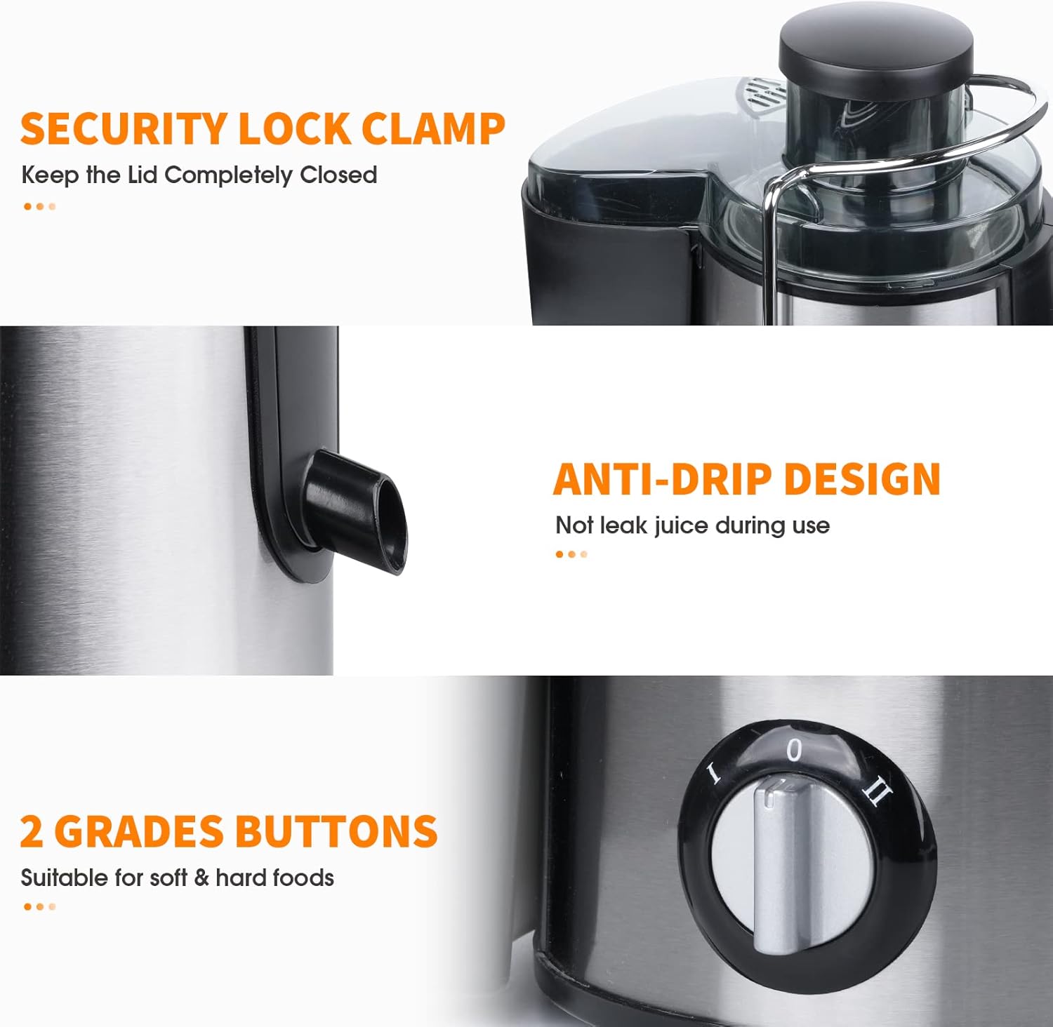 3-Speed Cold Press Juicer for Fresh Juice Extraction