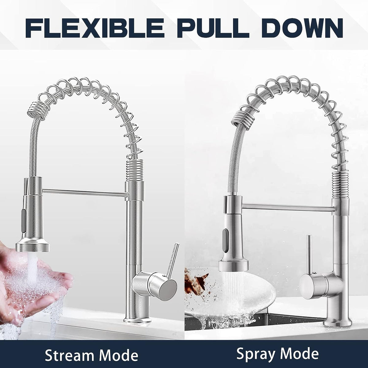 Versatile Kitchen Faucet with Flexible Pull-Down Sprayer